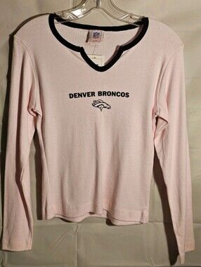 NFL for Her Denver Broncos Long Sleeve T Shirt Pink Cotton Size M NWT